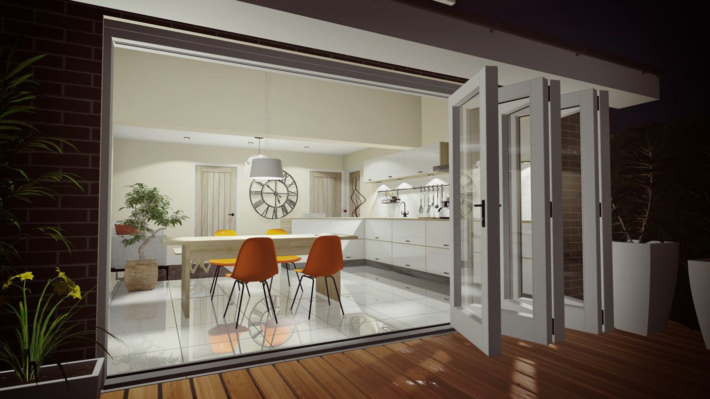 home remodeling kitchen extension bi fold doors 3d model render interior visualisation outside